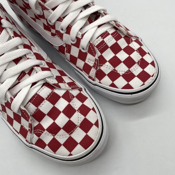Vans Sk8-Hi Shoes Womens Size 9 Red White Checkerboard Canvas Skate High Top - Picture 9 of 15